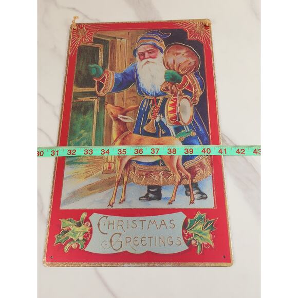 Christmas Greetings Santa Claus Retro Metal Signs 16" x 10" Blue Robes Wall Deco - Picture 12 of 12